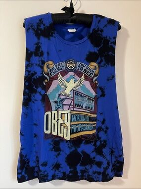 Obey Blue and Black Tie-Dye Graphic Tank Top